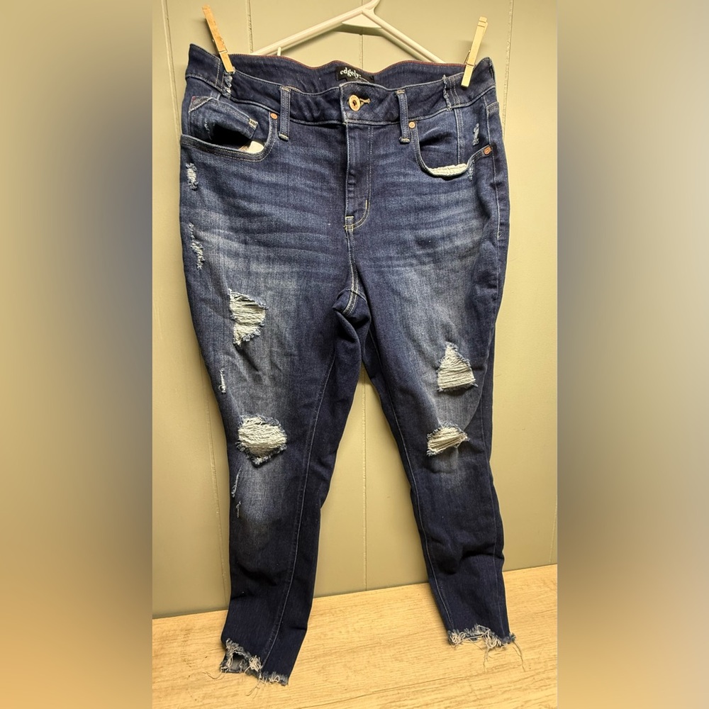 Dark Indigo Distressed Boyfriend Jeans - Women's